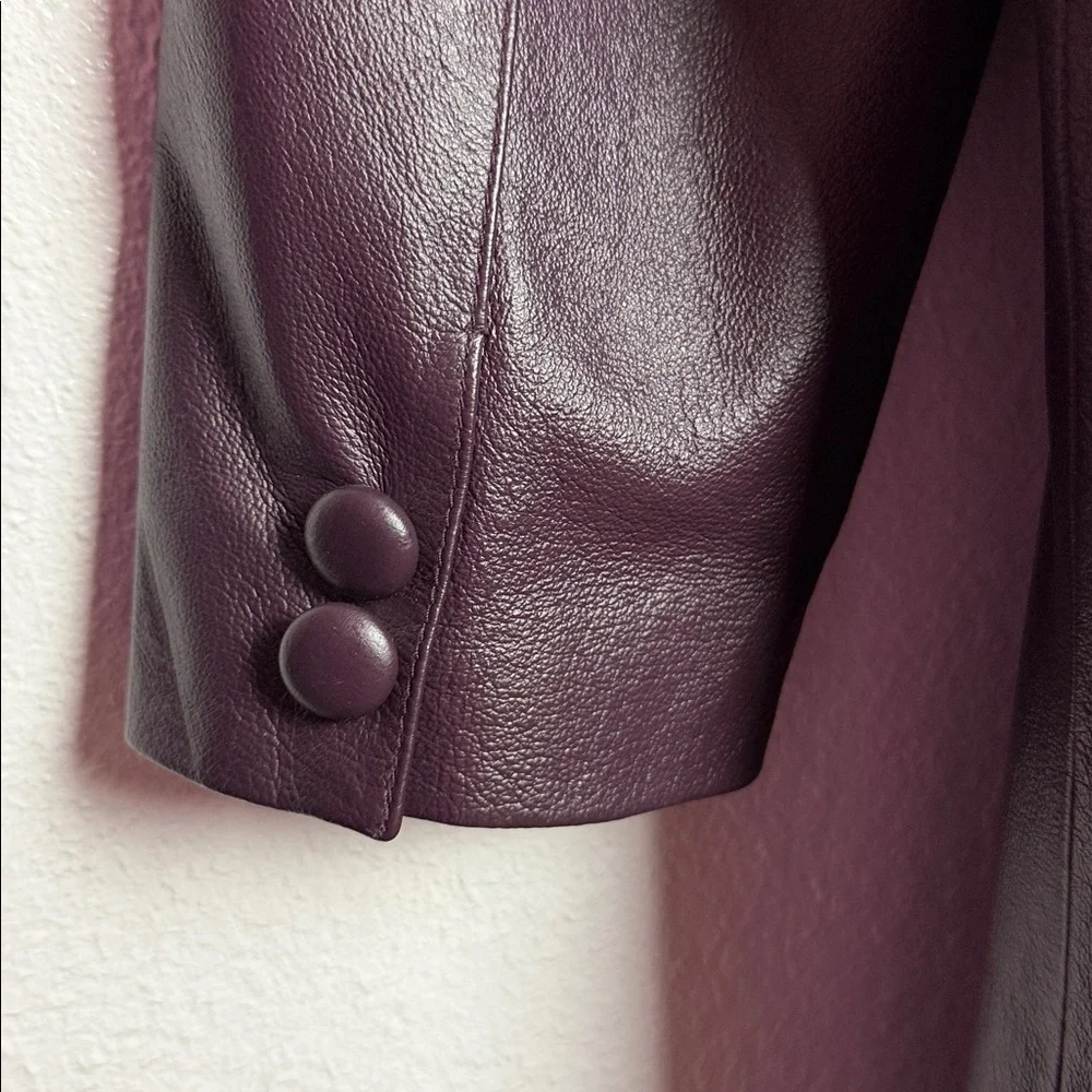 Stacy Adams Men’s Dark Brown Leather Car Coat With Ivory Trim Size Large Vintage